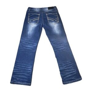 True Luck Men's Straight Leg Jeans Blue Distressed Whiskered Denim Size 30x30